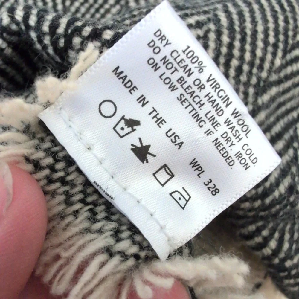 Faribault Woolen Mill Scarf Black Herringbone 100% Virgin Wool Made in USA